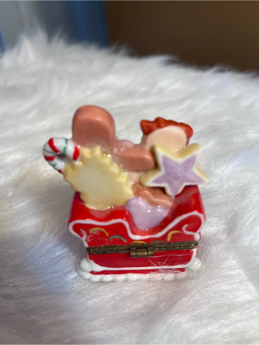 Santa, Gingerbread Man in Red Sleigh Trinket Box
